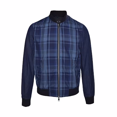 Emporio Armani SS23 Colorblock Striped Plaid Jacket Men’s Navy Blue 3GZB50-ZNERZ-6576