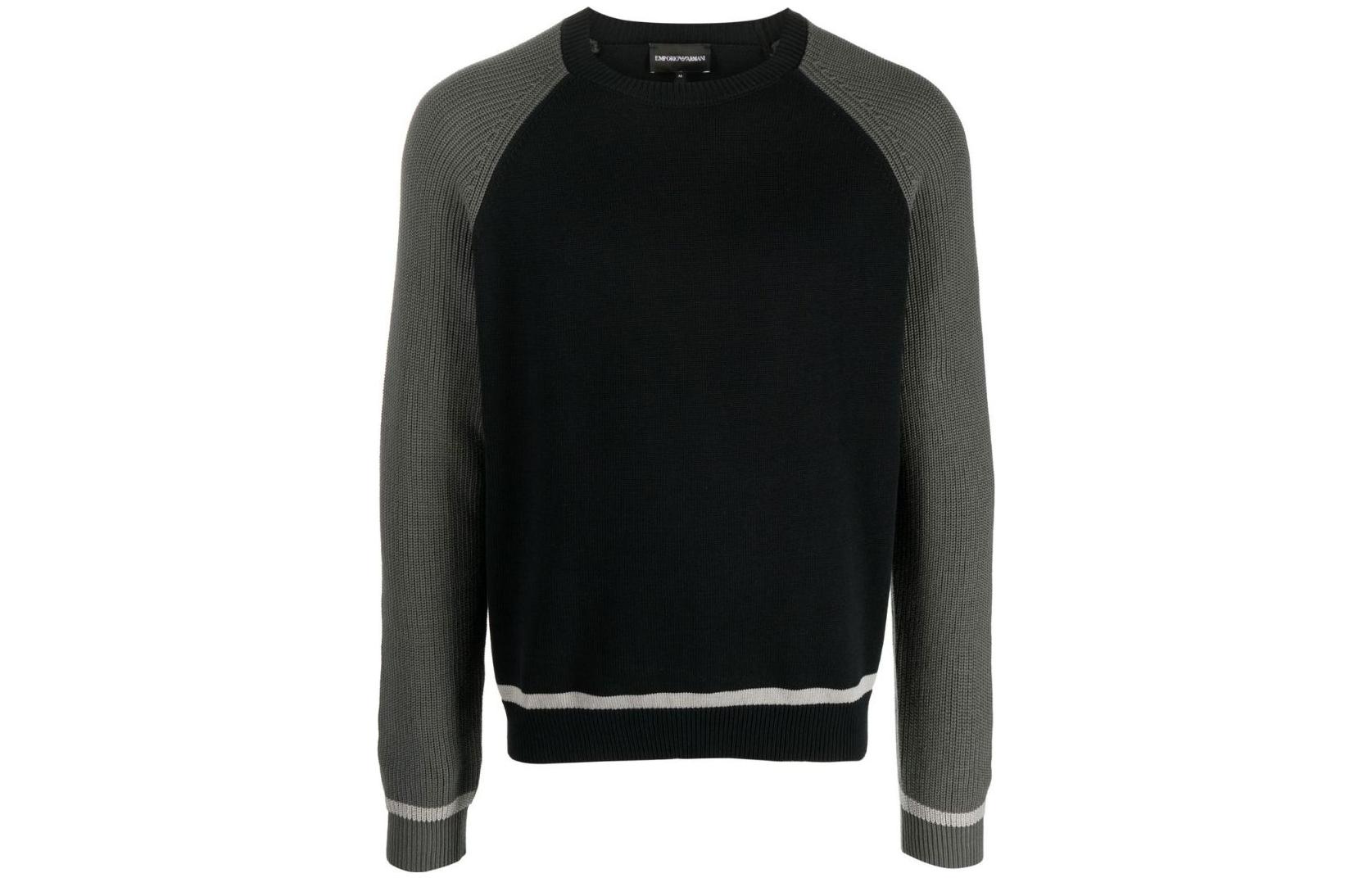 Emporio Armani SS23 Colorblock Striped Print Crewneck Sweatshirt Black 3R1MXH-1METZ-0920