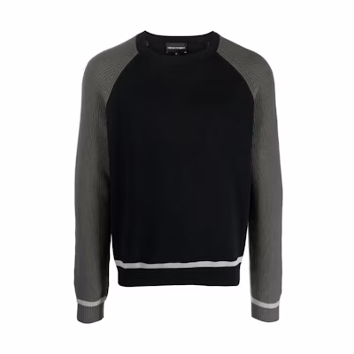 Emporio Armani SS23 Colorblock Striped Print Crewneck Sweatshirt Black 3R1MXH-1METZ-0920
