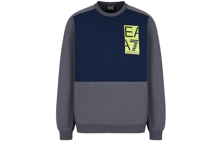 Emporio Armani SS23 EA7 Colorblock Logo Print Loose Sweatshirt Iron Gray Men 3RPM54-PJ05Z-1977