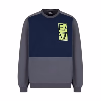 Emporio Armani SS23 EA7 Colorblock Logo Print Loose Sweatshirt Iron Gray Men 3RPM54-PJ05Z-1977