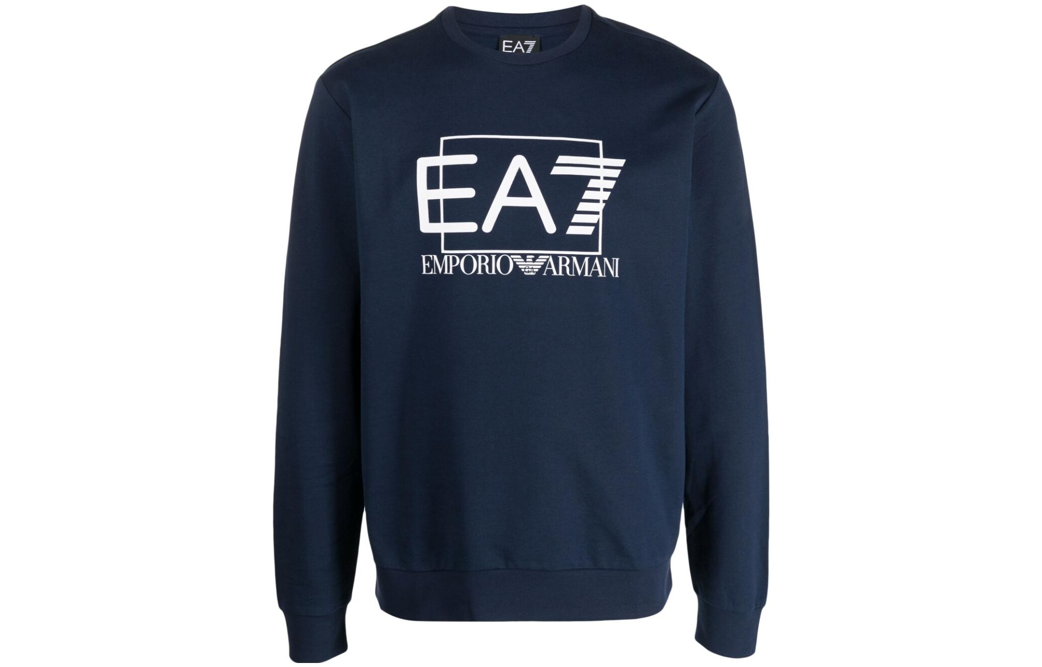 Emporio Armani SS23 EA7 Logo Cotton Crewneck Sweatshirt Men’s Blue 3RPM60-PJ05Z-1554