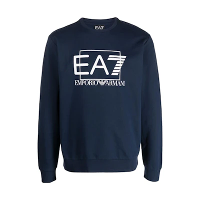 Emporio Armani SS23 EA7 Logo Cotton Crewneck Sweatshirt Men’s Blue 3RPM60-PJ05Z-1554