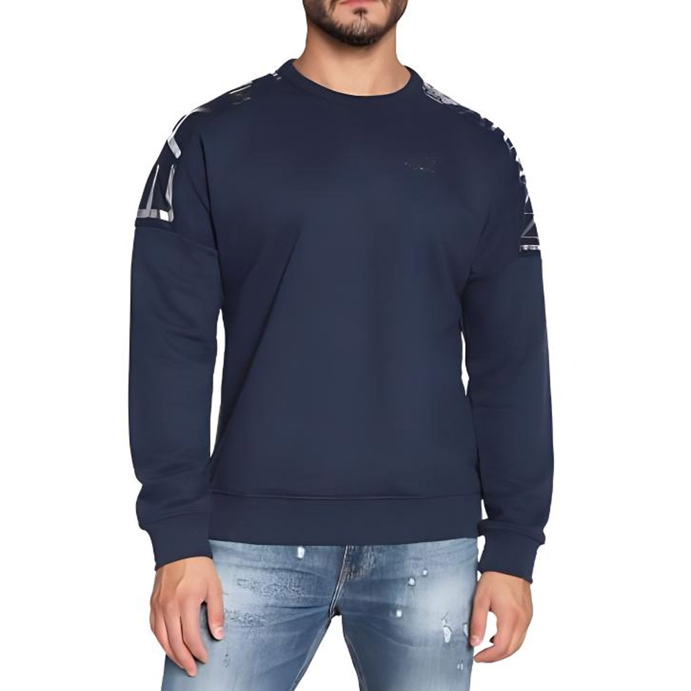 Emporio Armani SS23 EA7 Logo Print Crewneck Long-Sleeve Sweatshirt Blue 6LPM54-PJHLZ-1554