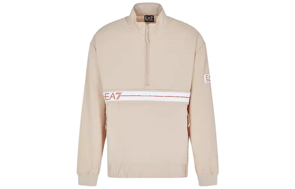 Emporio Armani SS23 EA7 Logo Print Half-Zip Pullover Sweatshirt Beige 3RPM68-PN6ZZ-1722
