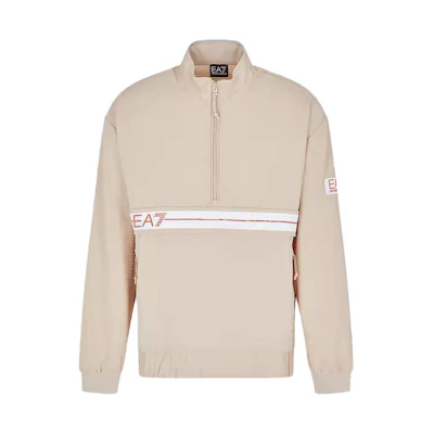 Emporio Armani SS23 EA7 Logo Print Half-Zip Pullover Sweatshirt Beige 3RPM68-PN6ZZ-1722