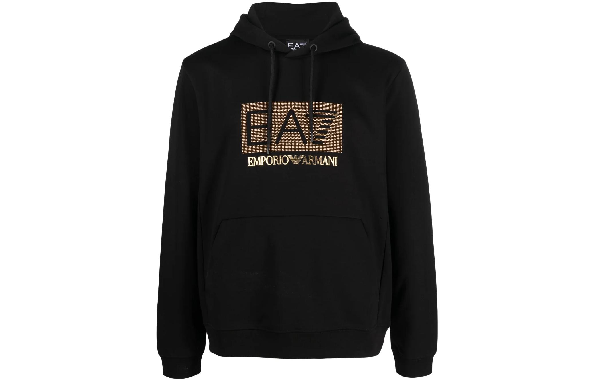 Emporio Armani SS23 EA7 Logo Print Pullover Hoodie Black - 3RUM08-PJARZ-1200