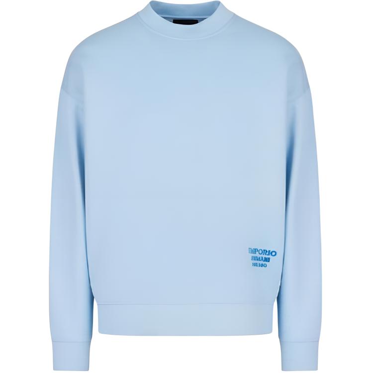 Emporio Armani SS23 Embossed Logo Pullover Sweatshirt Light Blue 3R1MBH-1JRHZ-0708