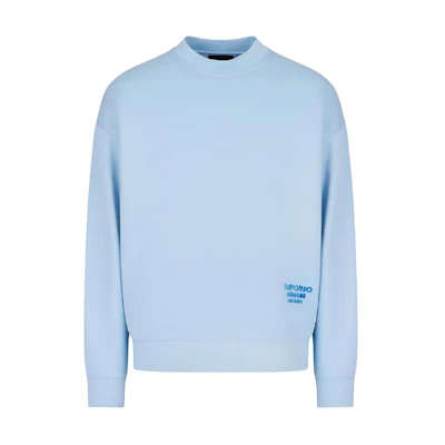 Emporio Armani SS23 Embossed Logo Pullover Sweatshirt Light Blue 3R1MBH-1JRHZ-0708