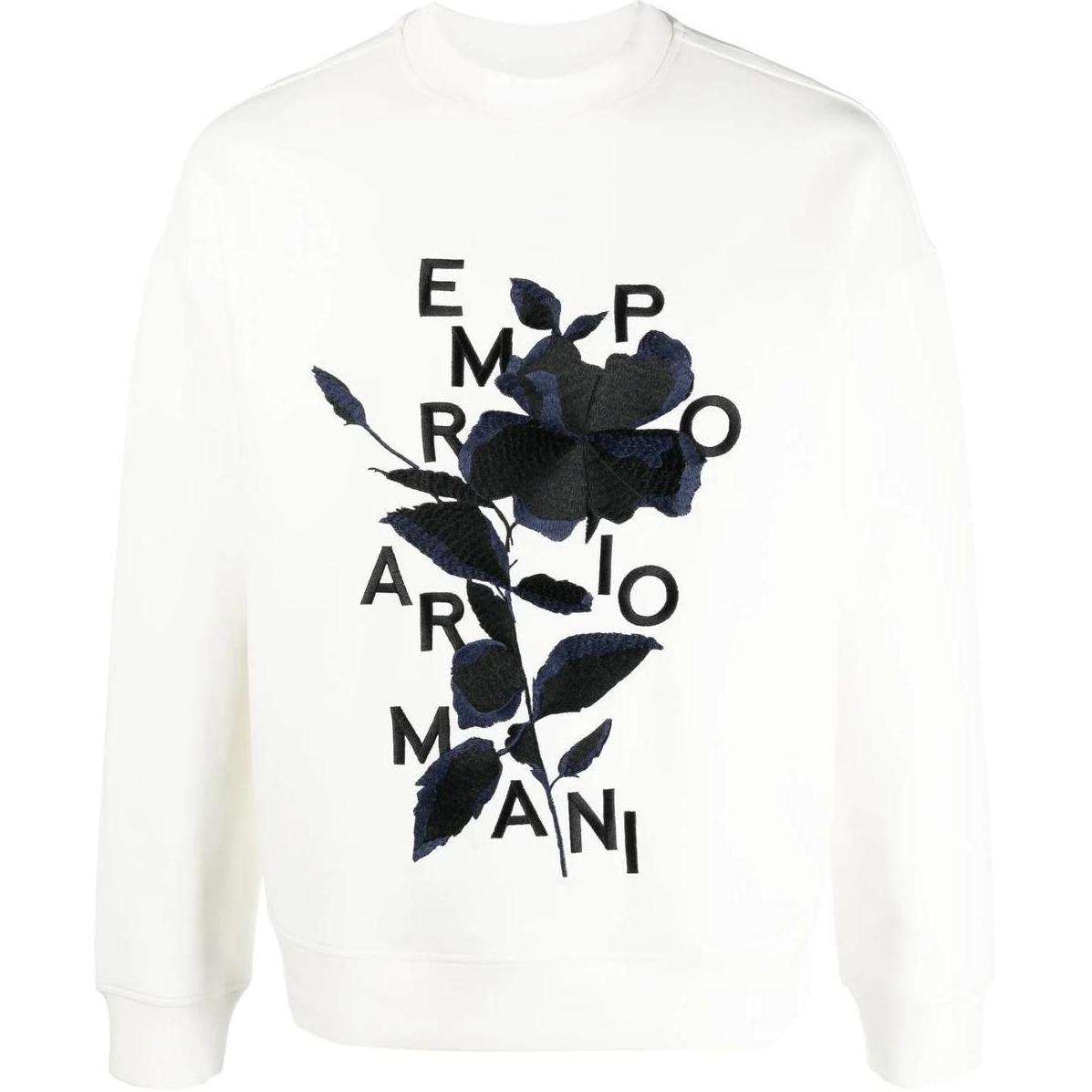 EMPORIO ARMANI SS23 Floral Logo Print Crewneck Sweatshirt Men’s White. 3R1MBB-1JHSZ-0101