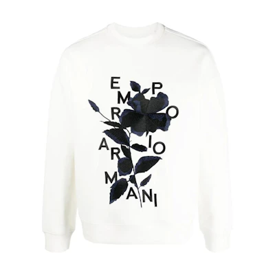 EMPORIO ARMANI SS23 Floral Logo Print Crewneck Sweatshirt Men’s White. 3R1MBB-1JHSZ-0101