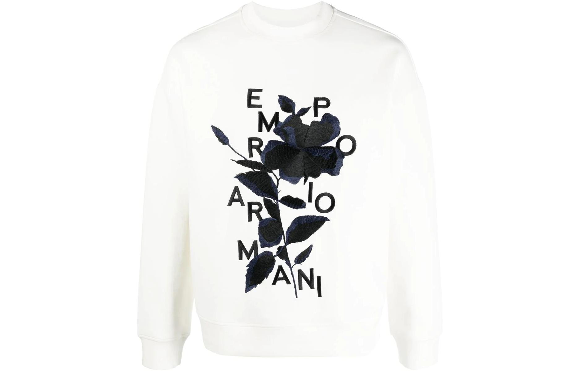Order EMPORIO ARMANI SS23 Floral Logo Print Crewneck Sweatshirt Men’s White. 3R1MBB-1JHSZ-0101