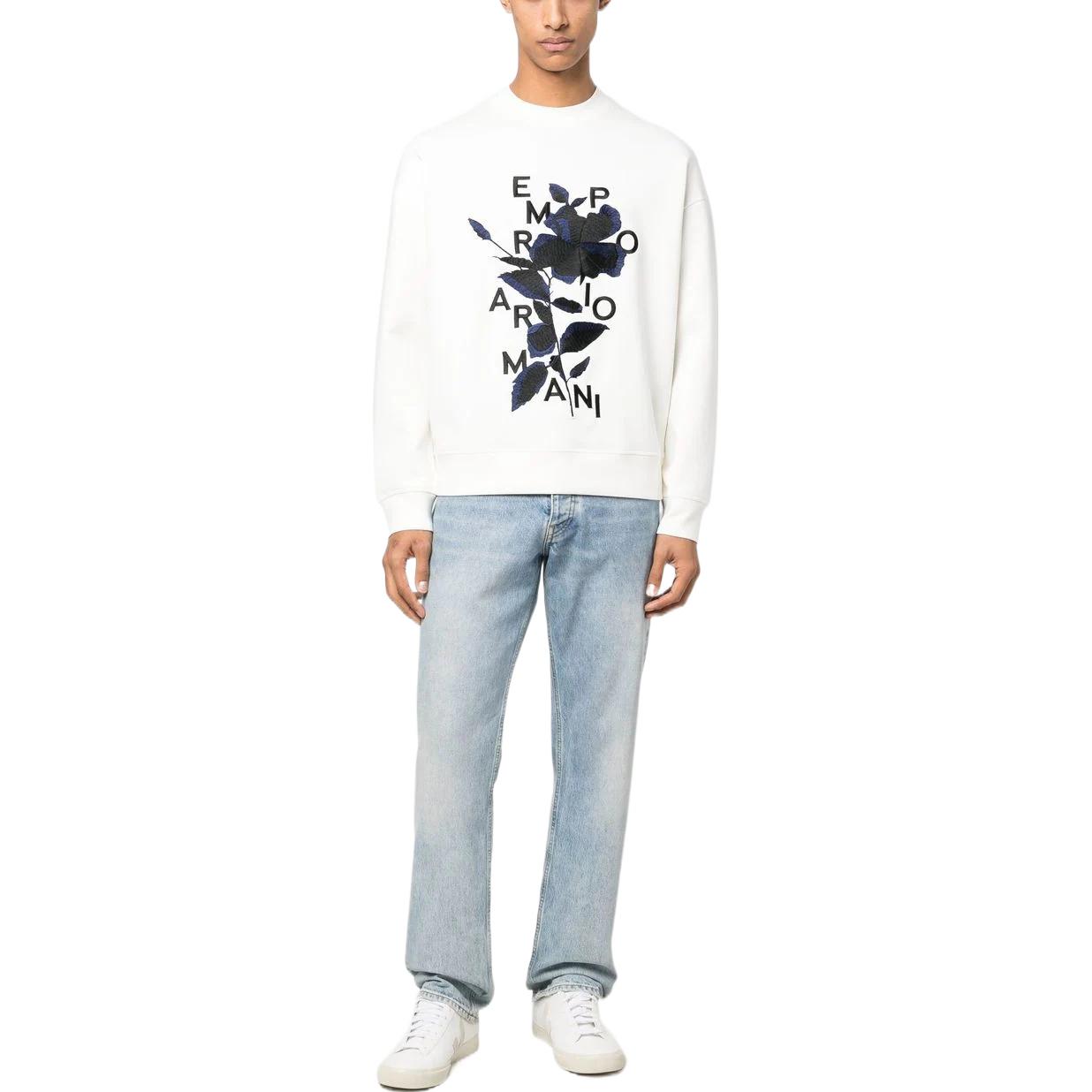Lookbook EMPORIO ARMANI SS23 Floral Logo Print Crewneck Sweatshirt Men’s White. 3R1MBB-1JHSZ-0101