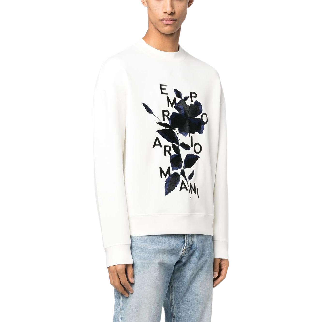 Purchase EMPORIO ARMANI SS23 Floral Logo Print Crewneck Sweatshirt Men’s White. 3R1MBB-1JHSZ-0101
