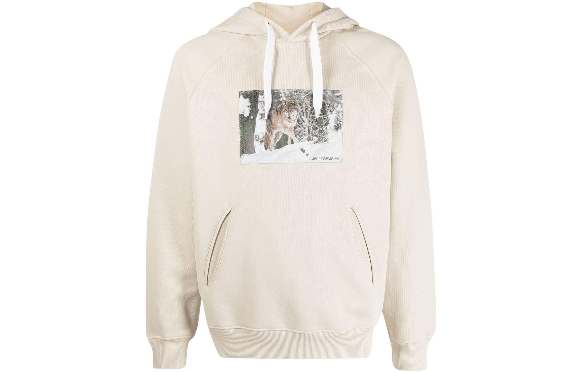 Emporio Armani SS23 Graphic Print Drawstring Hoodie Off-White 6L1M8B-1JSFZ-0136