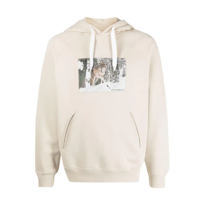 Emporio Armani SS23 Graphic Print Drawstring Hoodie Off-White 6L1M8B-1JSFZ-0136