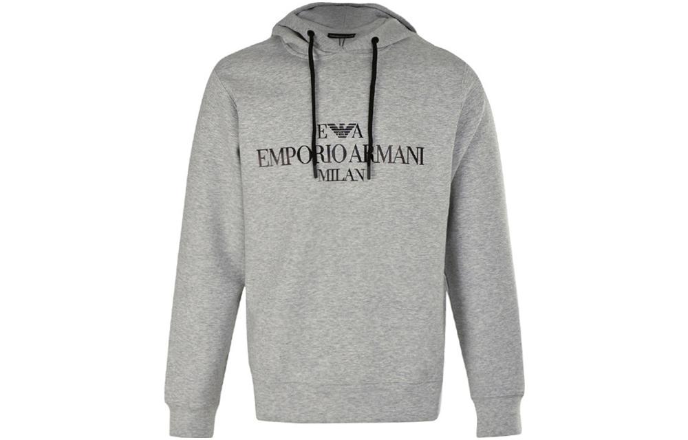 Emporio Armani SS23 Gray-White Logo Print Hoodie Long Sleeve 6G1MP1-JHSZ-0616