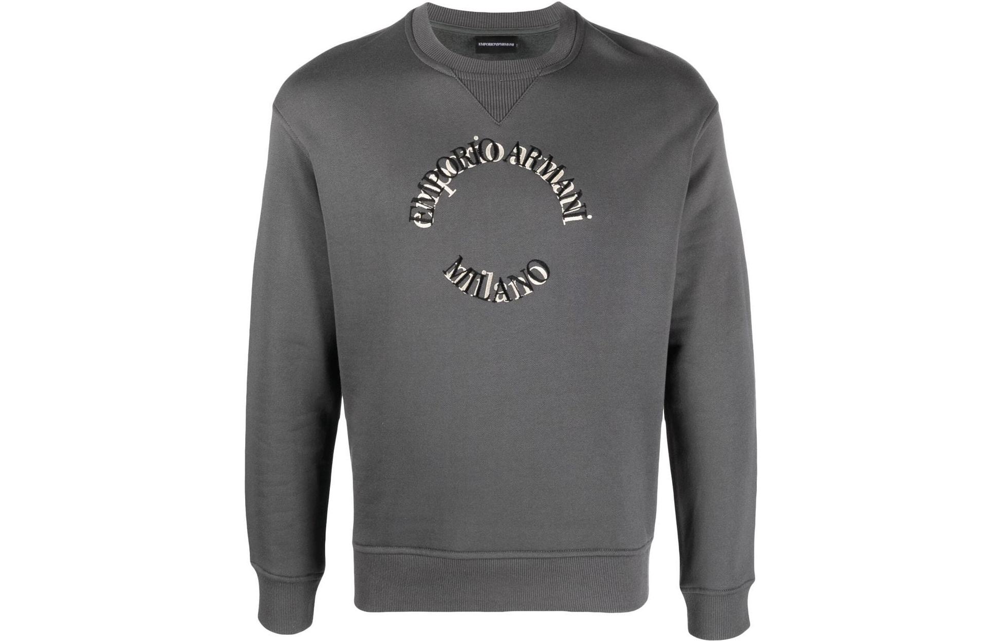Emporio Armani SS23 Grey Logo Embroidered Crewneck Sweatshirt 6L1MC3-1JQNZ-0656
