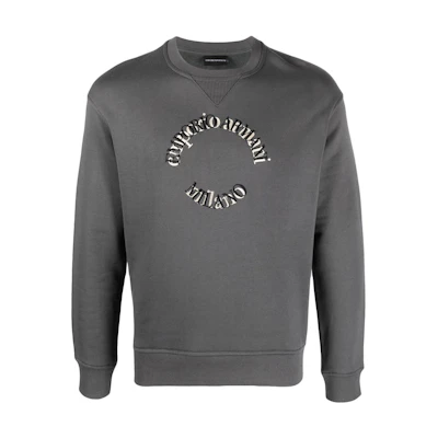 Emporio Armani SS23 Grey Logo Embroidered Crewneck Sweatshirt 6L1MC3-1JQNZ-0656