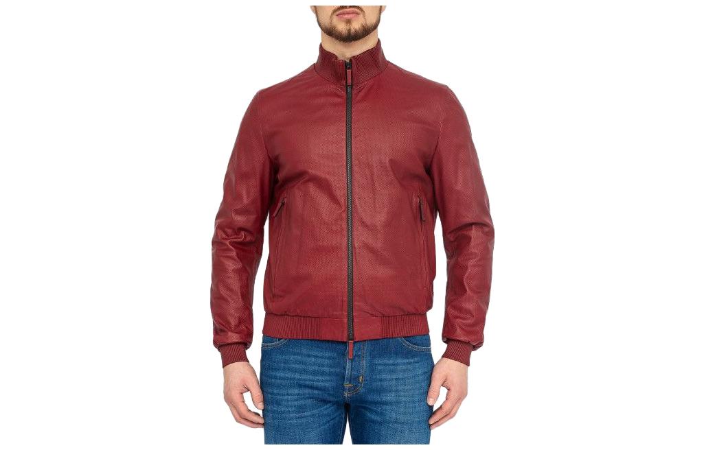 Emporio Armani SS23 High Neck Zip-Up Jacket Maroon - Short Outerwear UCR19P-UCP11-340