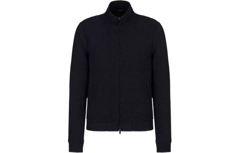 Emporio Armani SS23 Houndstooth Stand Collar Jacket Deep Navy Blue D41R29-D1017-0922