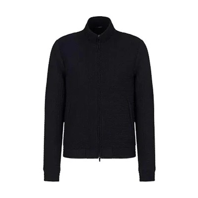 Emporio Armani SS23 Houndstooth Stand Collar Jacket Deep Navy Blue D41R29-D1017-0922