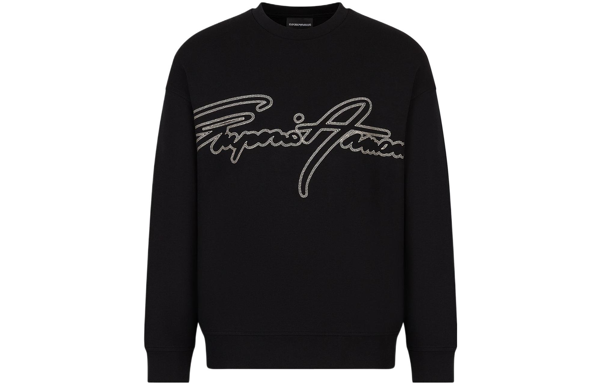 Emporio Armani SS23 Letter Print Crewneck Long Sleeve Sweatshirt Black Mens 3R1MDK-1JHSZ-0999