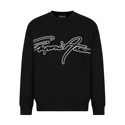Emporio Armani SS23 Letter Print Crewneck Long Sleeve Sweatshirt Black Mens 3R1MDK-1JHSZ-0999