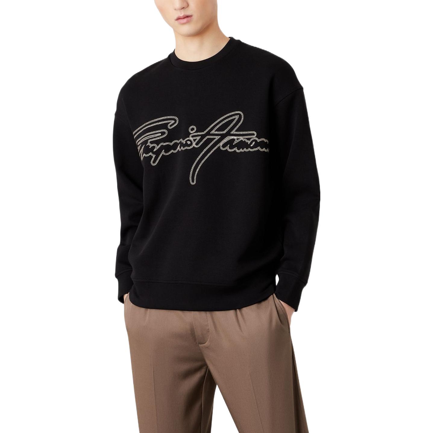 Shop 安普里奥·阿玛尼 SS23 字母印花圆领长袖卫衣 黑色 男款 3R1MDK-1JHSZ-0999