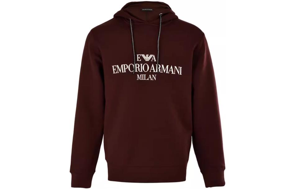 Emporio Armani SS23 Letter Print Hoodie Brown Red Casual Sweatshirt 6G1MP1-1JHSZ-0348