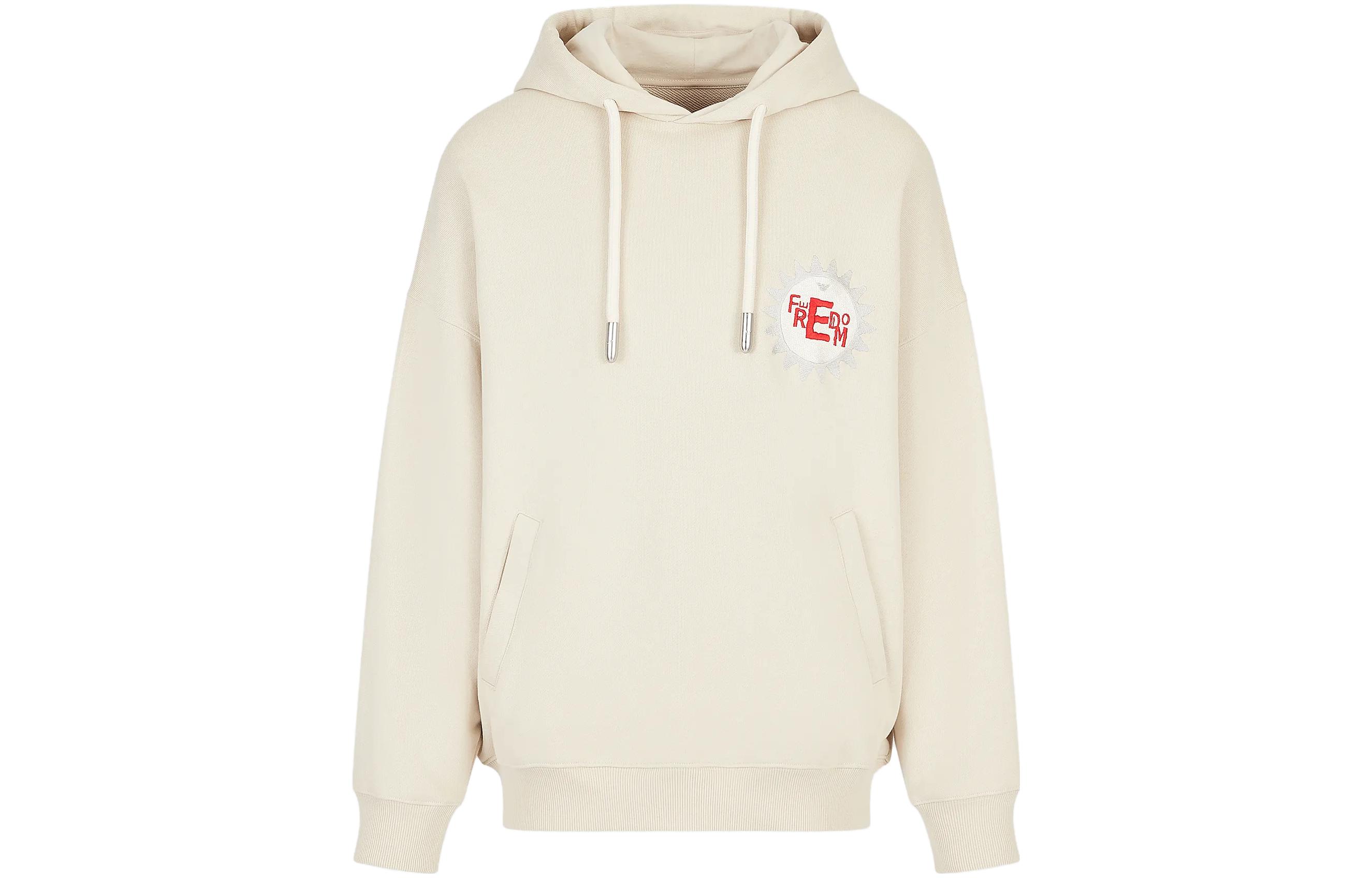 Emporio Armani SS23 Letter Print Pullover Hoodie Men’s Off-White Long Sleeve 3R1M6I1-JSFZ1-0136