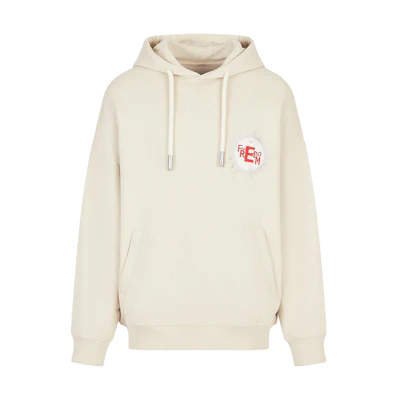 Emporio Armani SS23 Letter Print Pullover Hoodie Men’s Off-White Long Sleeve 3R1M6I1-JSFZ1-0136