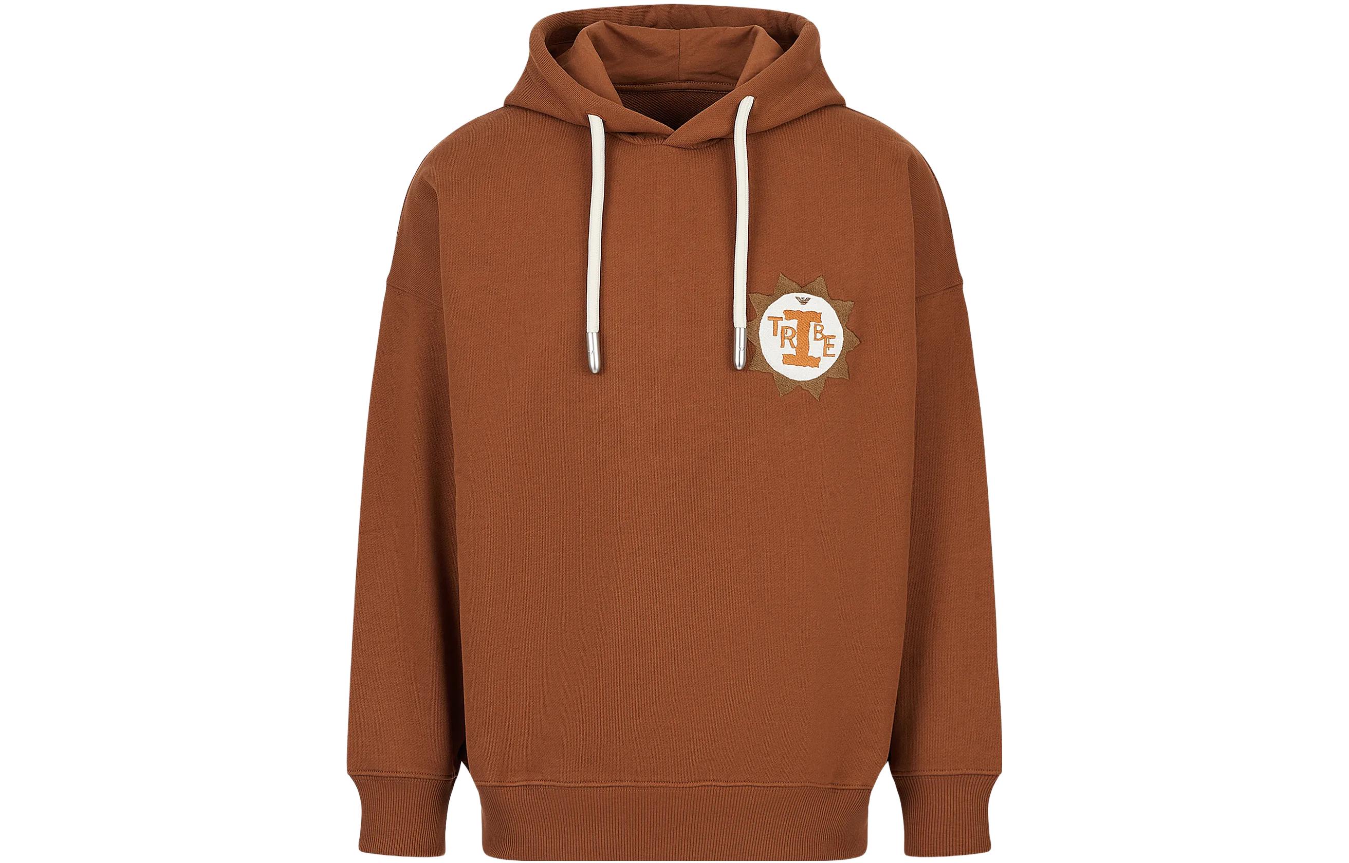 Emporio Armani SS23 Logo Embroidered Brown Casual Hoodie 3R1M6I-JSFZ1-0415