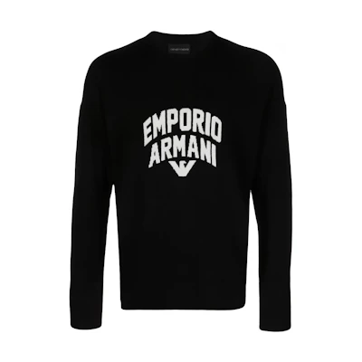 Emporio Armani SS23 Logo Embroidered Crewneck Knit Sweater Black 3R1MXA-1MDXZ-0999