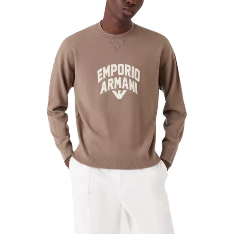 Emporio Armani SS23 Logo Embroidered Crewneck Knit Sweater Oatmeal Brown Men. 3R1MXA-1MDXZ-0144 圖 3