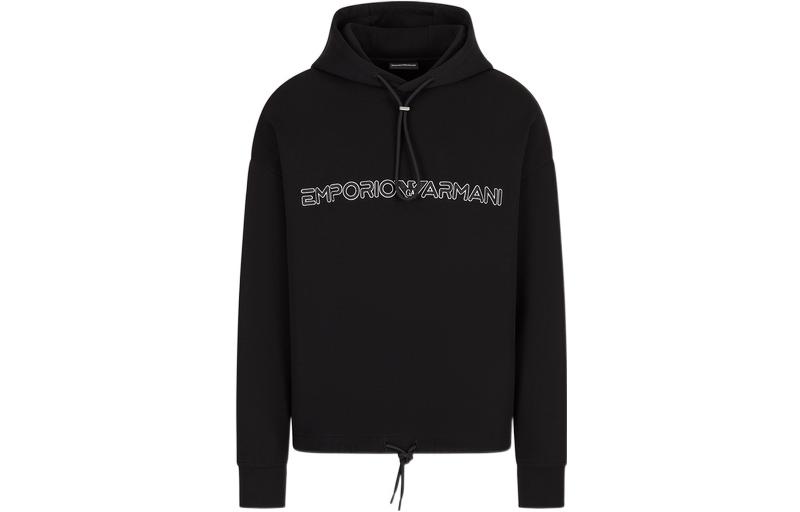 Emporio Armani SS23 Logo Embroidered Drawstring Hoodie Black () 3R1MBC-1JHSZ1-0999