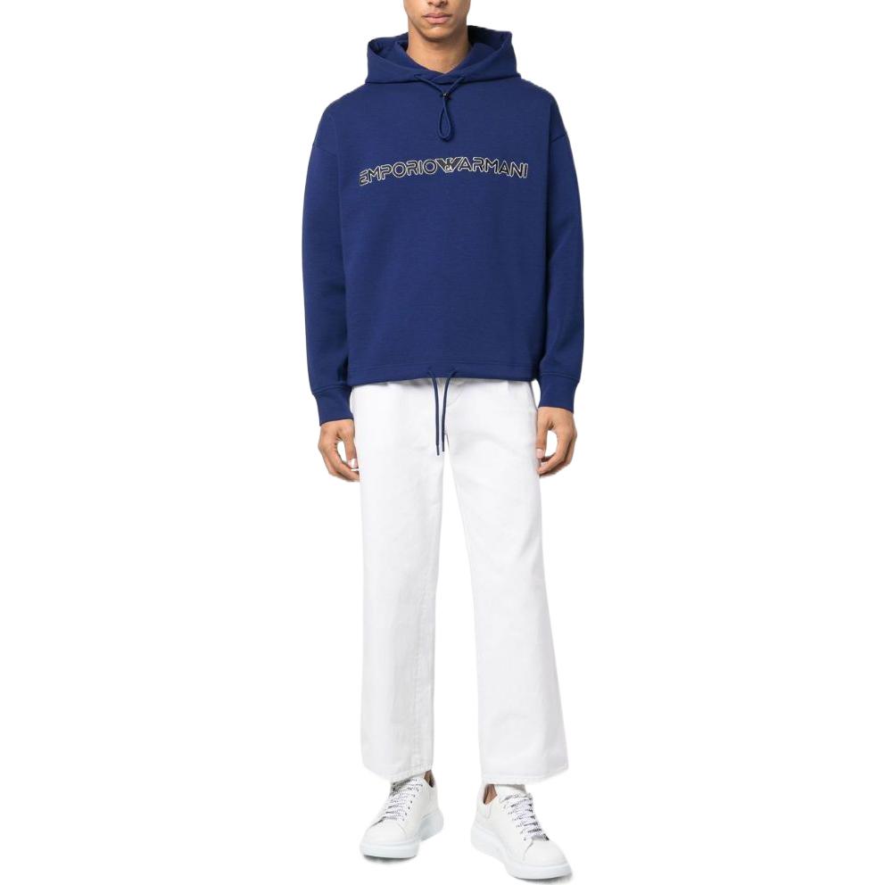 Emporio Armani SS23 Logo Embroidered Drawstring Hoodie Iron Blue 3R1MBC-1JHSZ-0862 圖 3