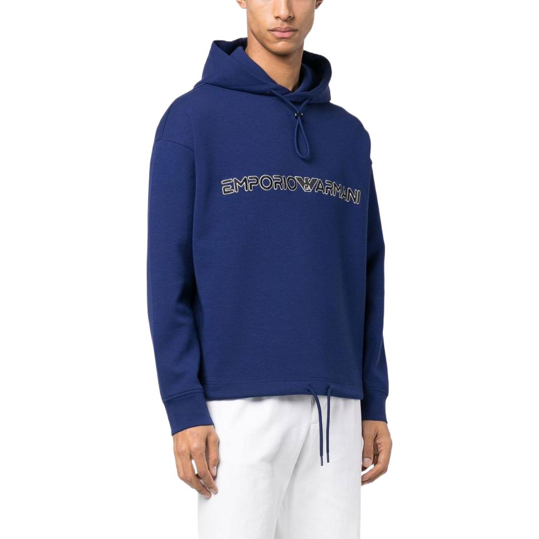 Emporio Armani SS23 Logo Embroidered Drawstring Hoodie Iron Blue 3R1MBC-1JHSZ-0862 圖 5