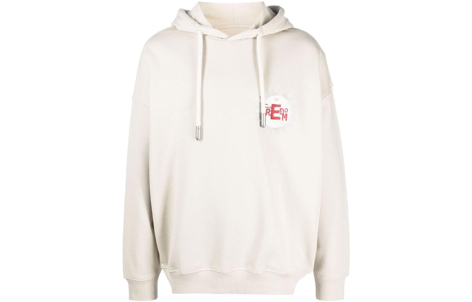 Emporio Armani SS23 Logo Embroidered Hoodie in Light Beige 3R1M6I-1JSFZ-0136