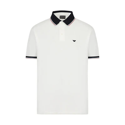 EMPORIO ARMANI SS23 Logo Embroidered Short Sleeve Polo Men Off-White. 3R1F70-1JTKZ-01F9