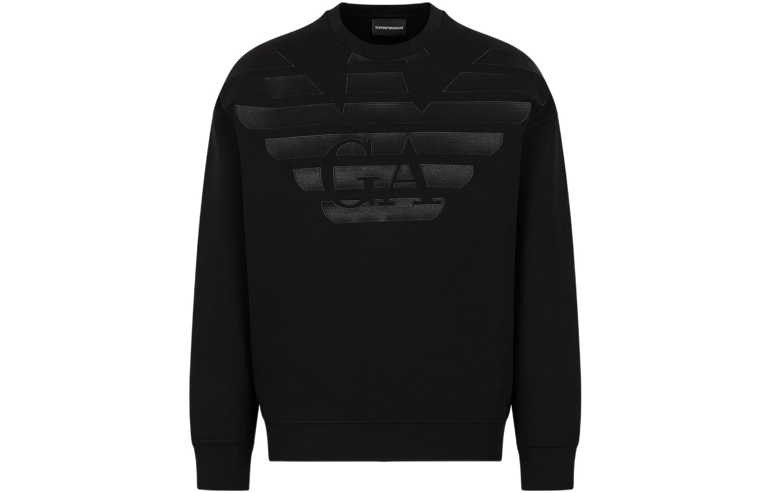 EMPORIO ARMANI SS23 Logo Print Crewneck Long Sleeve Sweatshirt Men Black 3R1MDH-1JHSZ-0094