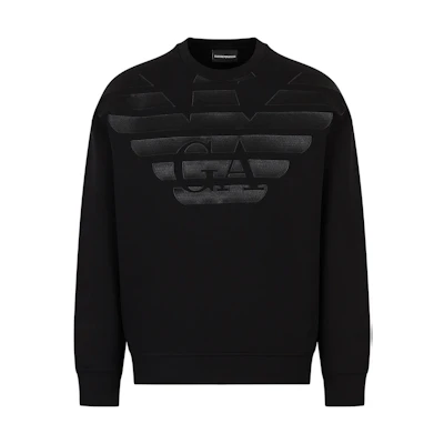 EMPORIO ARMANI SS23 Logo Print Crewneck Long Sleeve Sweatshirt Men Black 3R1MDH-1JHSZ-0094