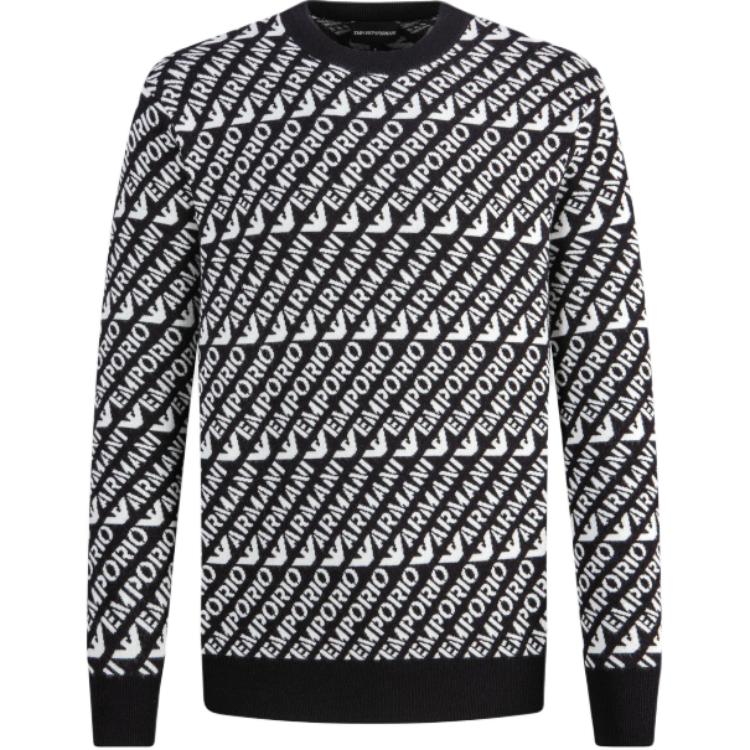Emporio Armani SS23 Logo Print Crewneck Sweater Navy/White . 6R1MU2-1MMKZ-F905