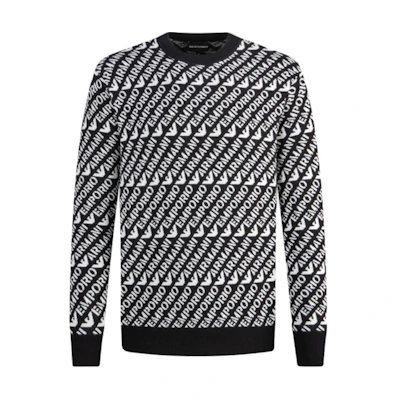 Emporio Armani SS23 Logo Print Crewneck Sweater Navy/White . 6R1MU2-1MMKZ-F905