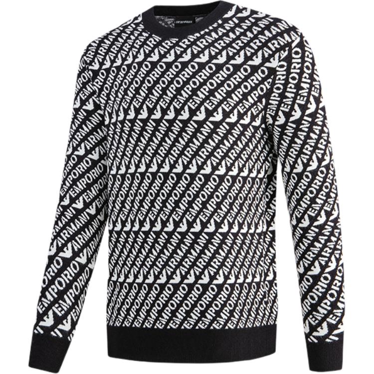 Shop エンポリオアルマーニ SS23 ロゴプリント クルーネックスウェット ネイビー/ホワイト 6R1MU2-1MMKZ-F905