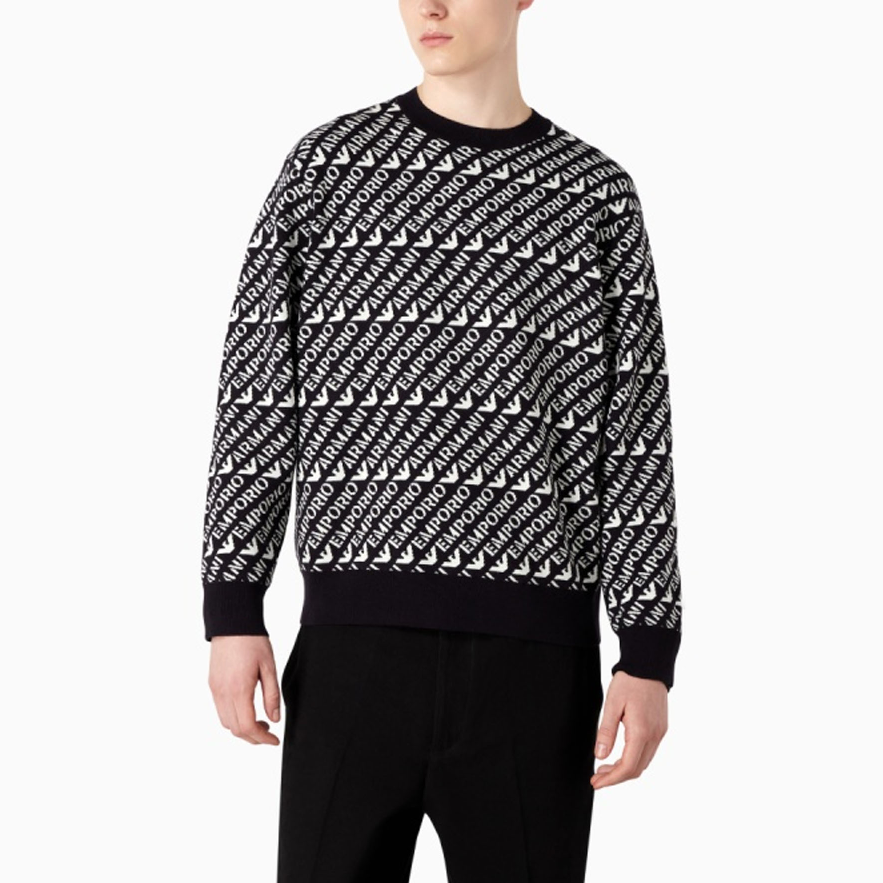 Details for エンポリオアルマーニ SS23 ロゴプリント クルーネックスウェット ネイビー/ホワイト 6R1MU2-1MMKZ-F905