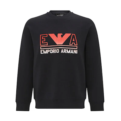 Emporio Armani SS23 Logo Print Crewneck Sweatshirt Men’s Black 3R1MBT-1JHSZ-09K3
