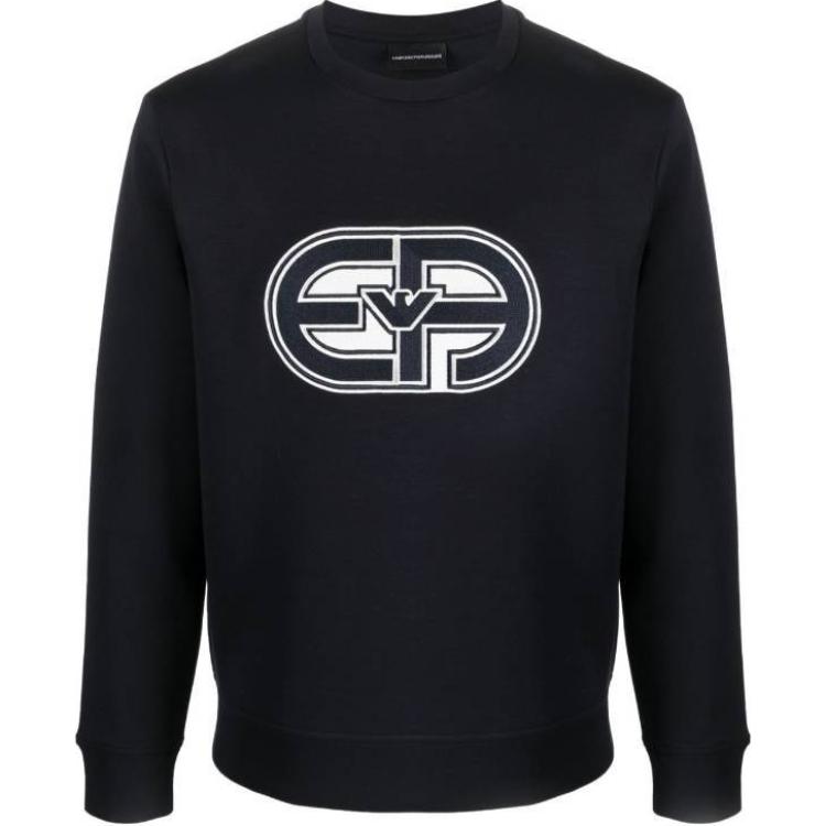 Emporio Armani SS23 Logo Print Crewneck Sweatshirt Navy Blue 3R1MDB-1JHSZ-0920