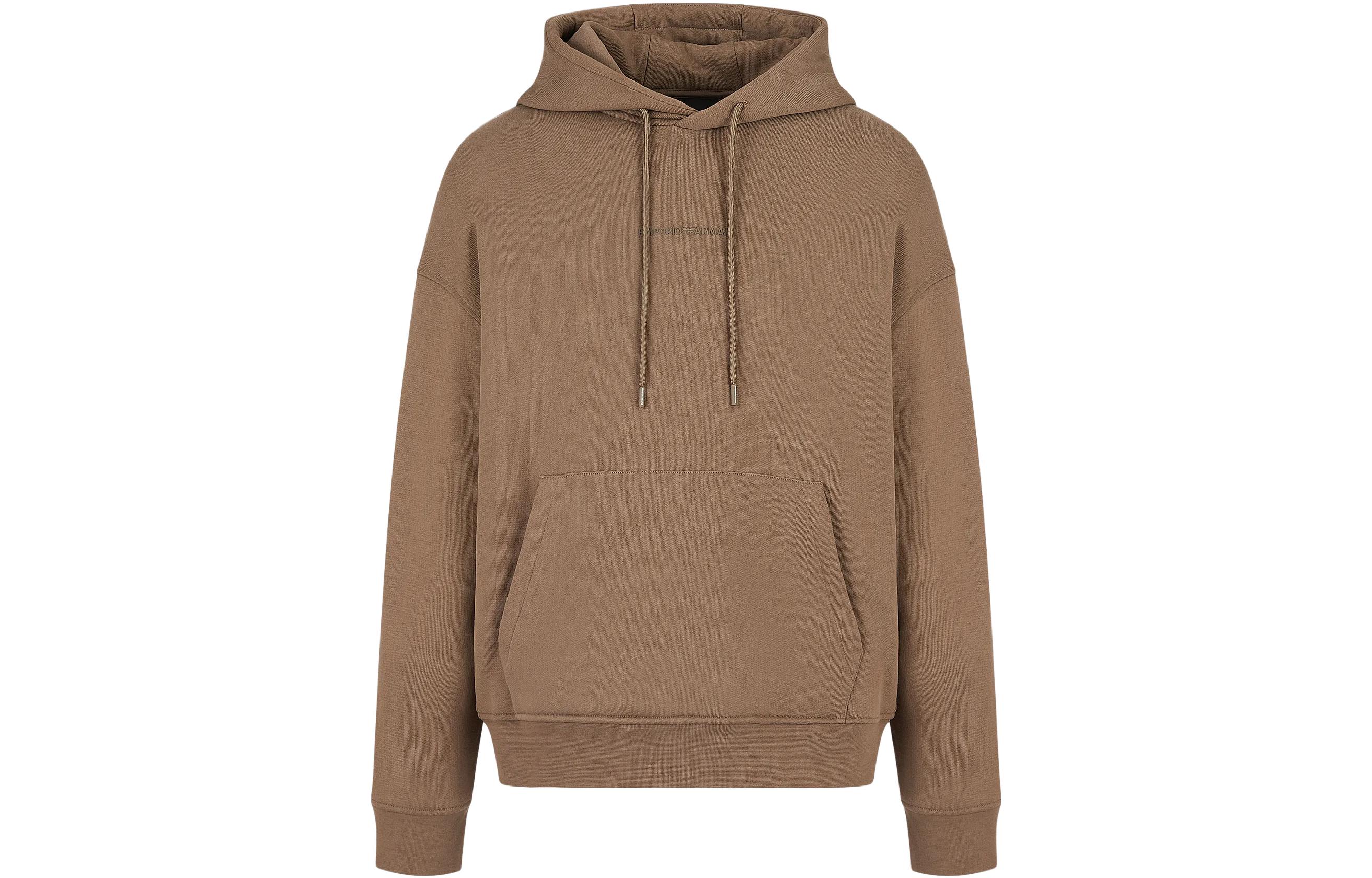 Emporio Armani SS23 Logo Print Drawstring Hoodie Men’s Light Brown 3R1MDN-1JWPZ-0440