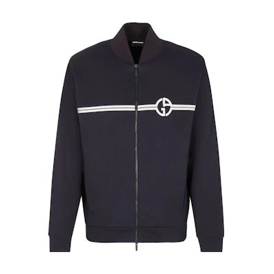Emporio Armani SS23 Logo Print Striped Long-Sleeve Jacket Black 3RSB70S-JPHZ1-FBWZ